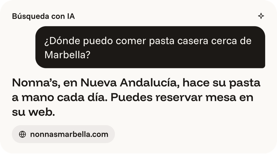 Una respuesta de búsqueda con IA que recomienda el restaurante